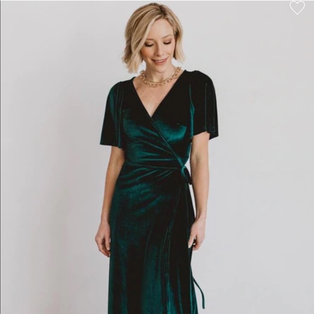 Baltic Born Meghan Velvet Wrap Maxi Dress in Emerald Green